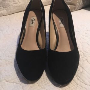 Clark’s black suede heels